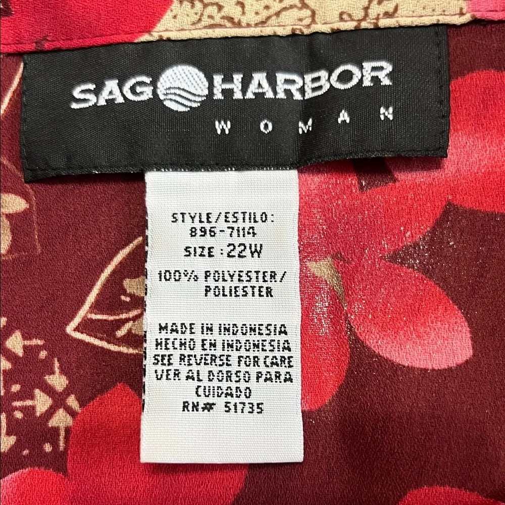 Sag Harbor Red and Cream Floral Blouse 22W - Picture 5 of 5